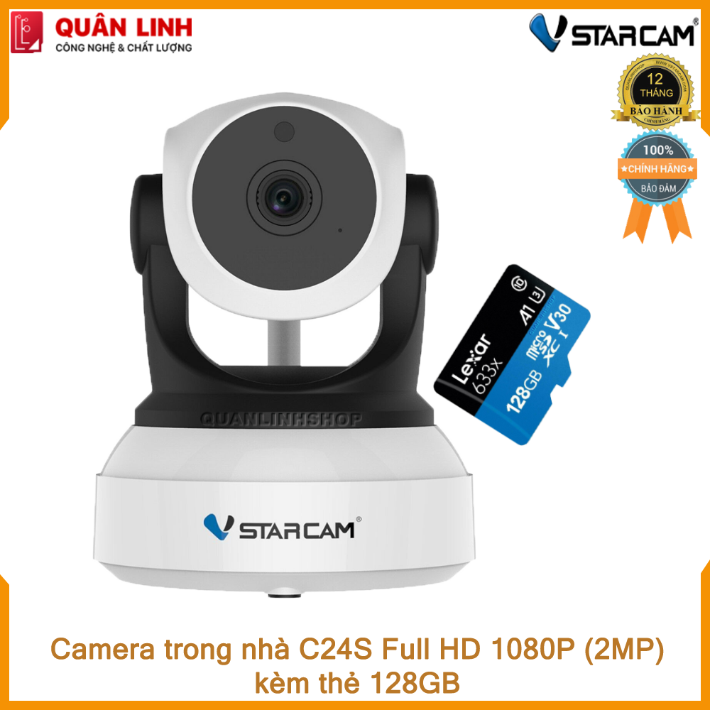 Camera wifi IP Vstarcam C24s Full HD 1080P kèm thẻ nhớ 32G-128GB
