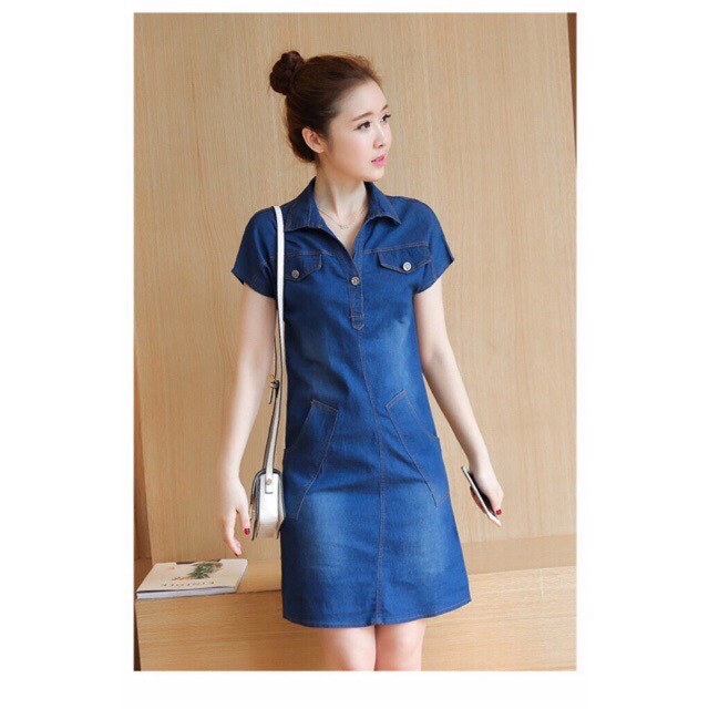 Đầm Jean Suông Cổ Sơ Mi Cao Cấp rất lịch sự- TP1507