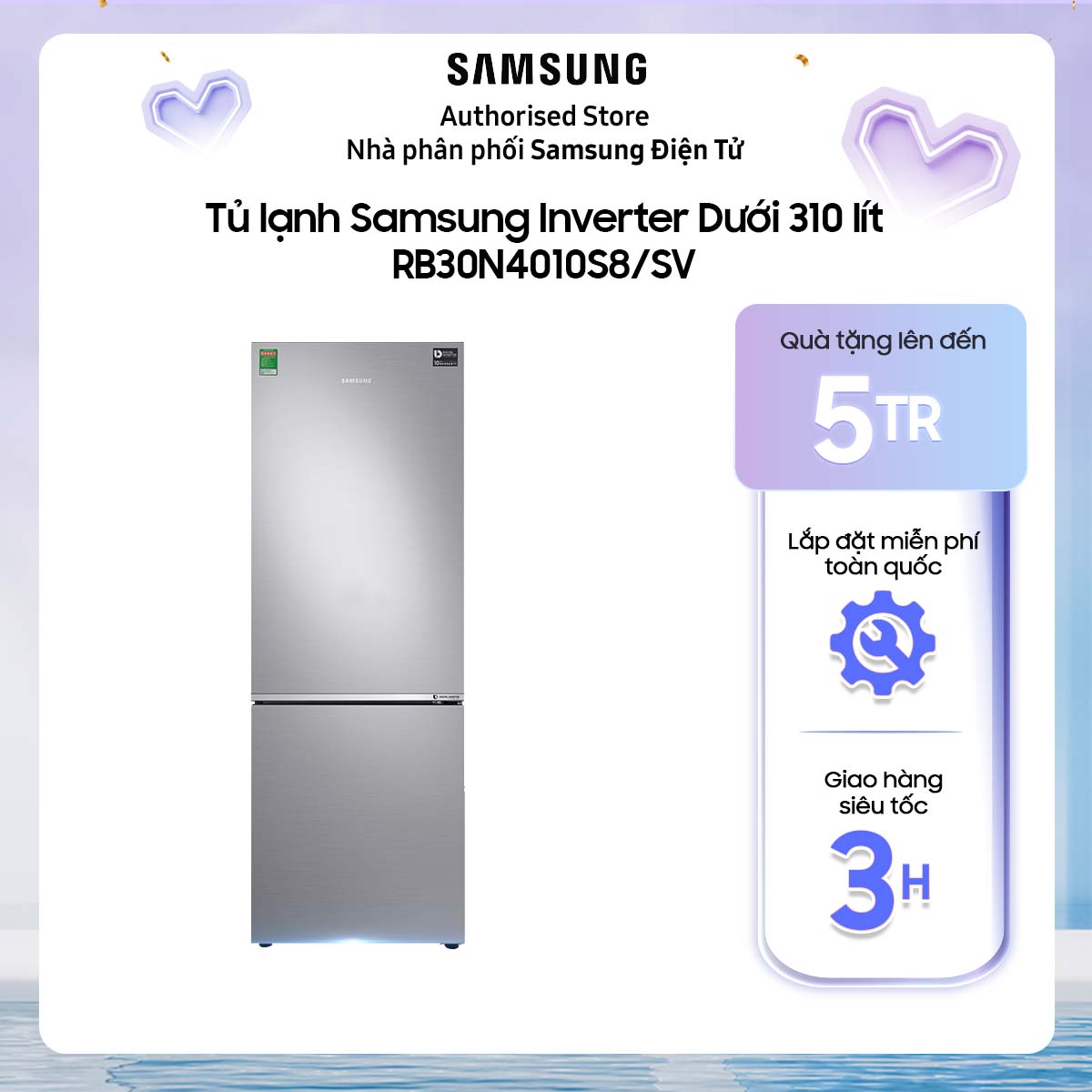 RB30N4010S8 - Tủ lạnh Samsung Inverter hai cửa Ngăn Đông Dưới 310 lít RB30N4010S8/SV