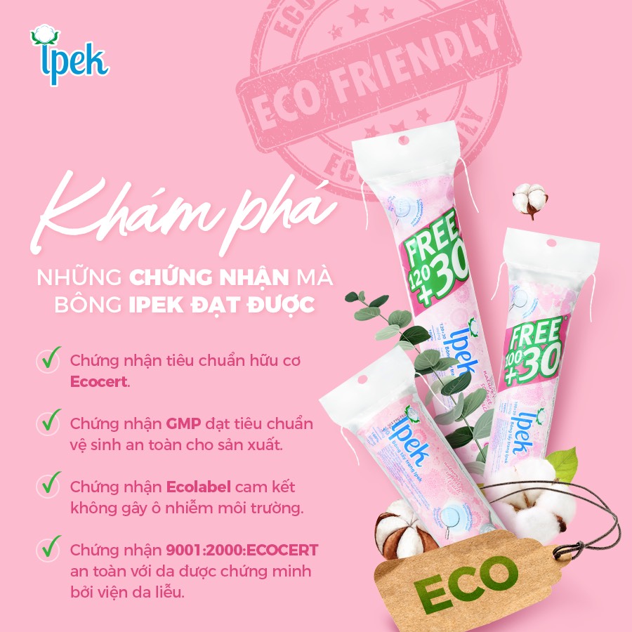 Combo 4 gói bông tẩy trang Ipek 150 miếng ( 120 + 30 miếng)