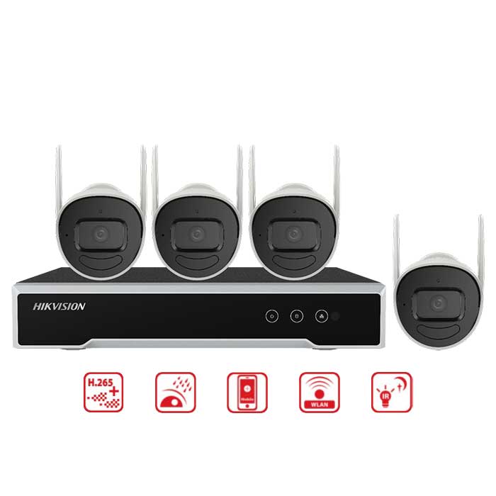 Bộ Kit Wifi HIKVISION NK44W0H(D). TRỌN BỘ (4 CAMERA + 1 Đầu ghi 4.0MP, cắm là chạy dễ dàng lắp đặt và sử dụng (trong nhà + ngoài trời) - Sản phẩm chính hãng HIKVISION. Bảo hành 24 tháng