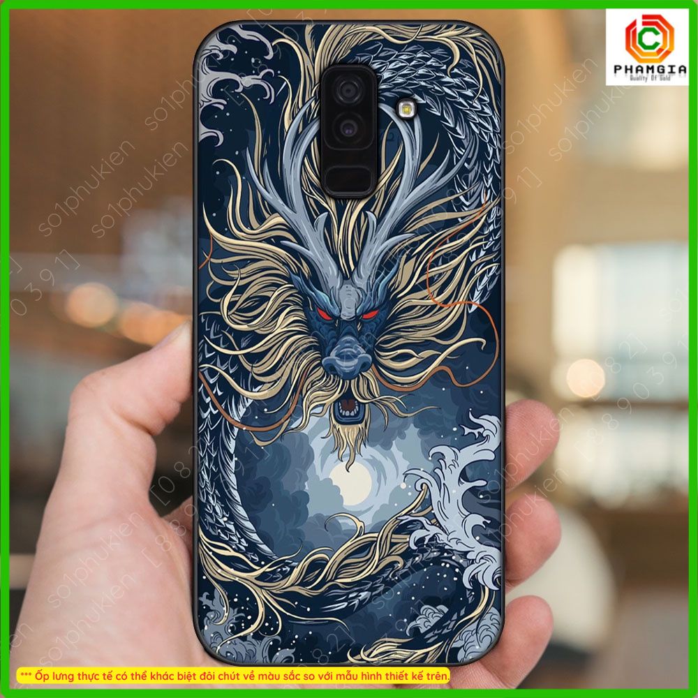 Ốp samsung a6 2018/ a6 plus/ j8 2018/ a8 2018/ j6 plus 2018/ a8 plus mặt lưng ép cường lực dẻo in hình rồng đẹp