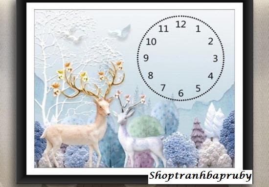 [HCM]Tranh đính đá Đồng hồ đôi Hưu VS492 kích thước 60 x 50 cm