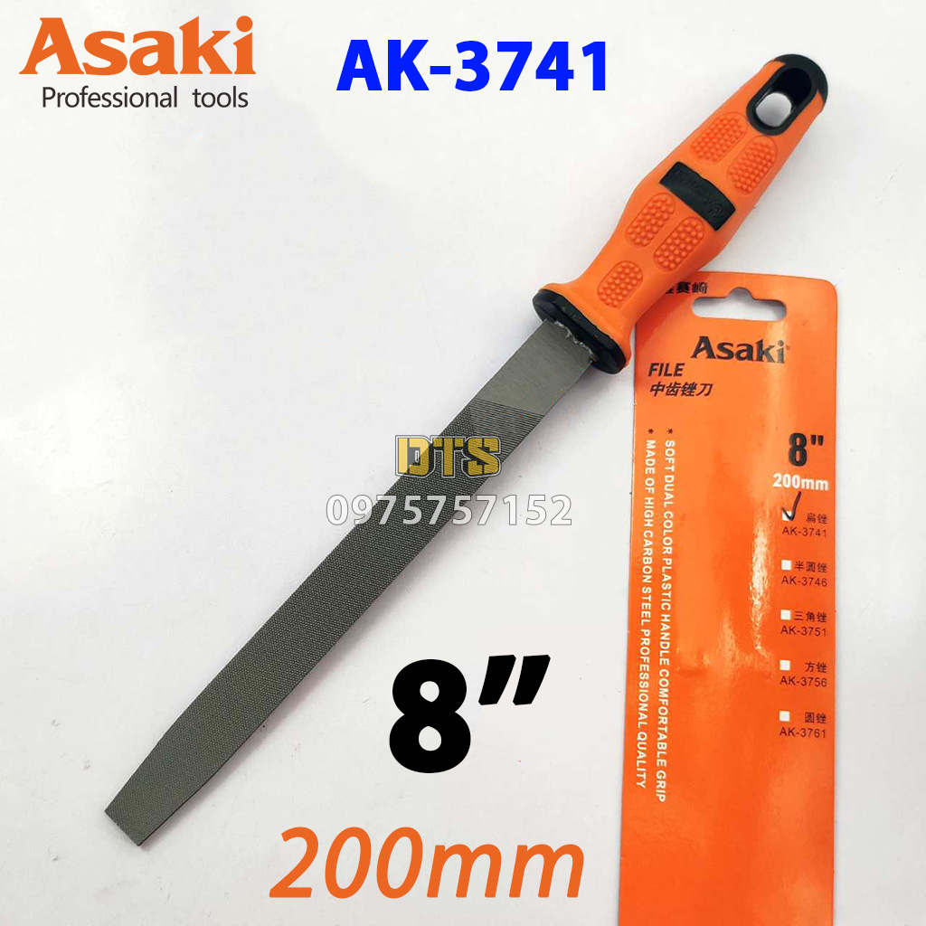 Dũa dẹp mài kim loại thép nguyên khối T12 hãng Asaki AK-3741 AK-3742, giũa dẹt mịn mài đa năng tay cầm nhựa TPR chống trơn trượt, giũa dẹp, dũa sắt dẹp, giũa hình dẹp, dũa dẹt, dũa thép gia công nhiều vật liệu