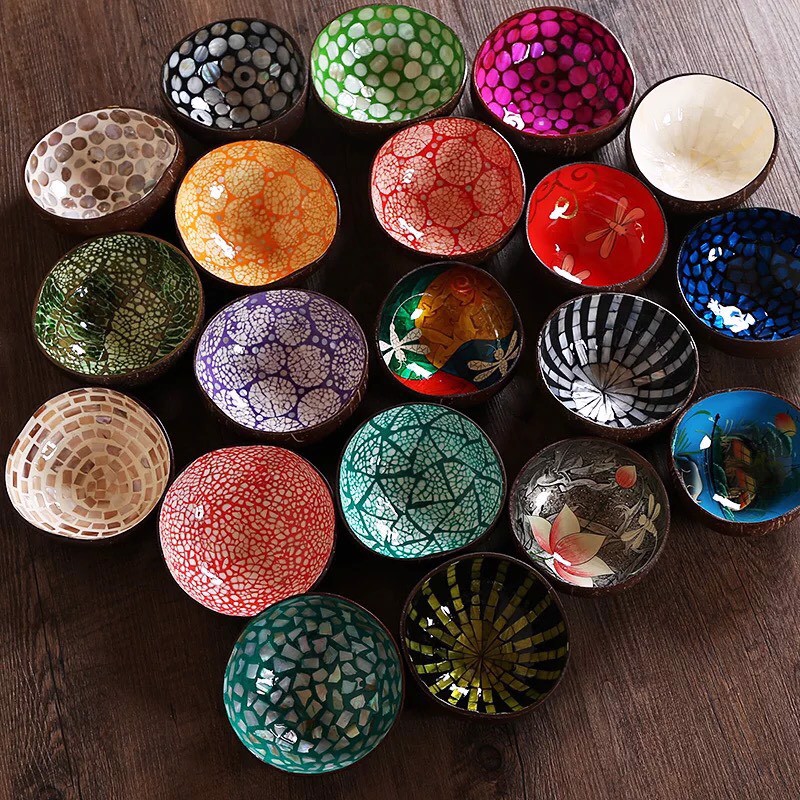 [SALE 30 SP đầu tiên]- Bát dừa khảm trai sơn mài Đồ thủ công mỹ nghệ- làm từ quả dừa tự nhiên, xinh xắn, độc đáo, dùng để deco trang trí - ƯU ĐÃI mua 10 sản phẩm tặng kèm 10 ống hút tre thân thiện môi trường