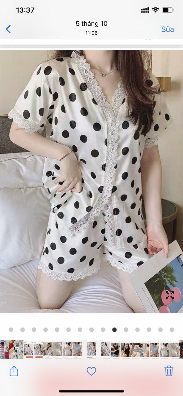 Sét Bộ Satin Cúc Cườm Mặc Nhà Siêu Đẹp