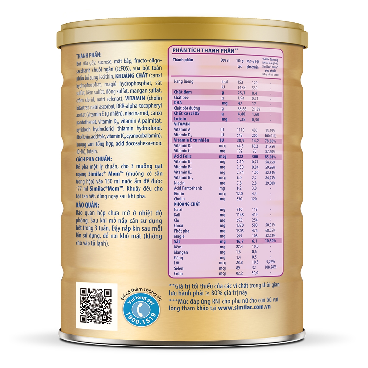Sữa Bột Similac Mom hương Vani 900g (Dành cho phụ nữ mang thai)