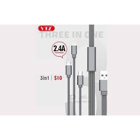 [HCM]Cáp sạc VTZ S10 3 ĐẦU (Lightning - Micro USB - Type C) đa năng