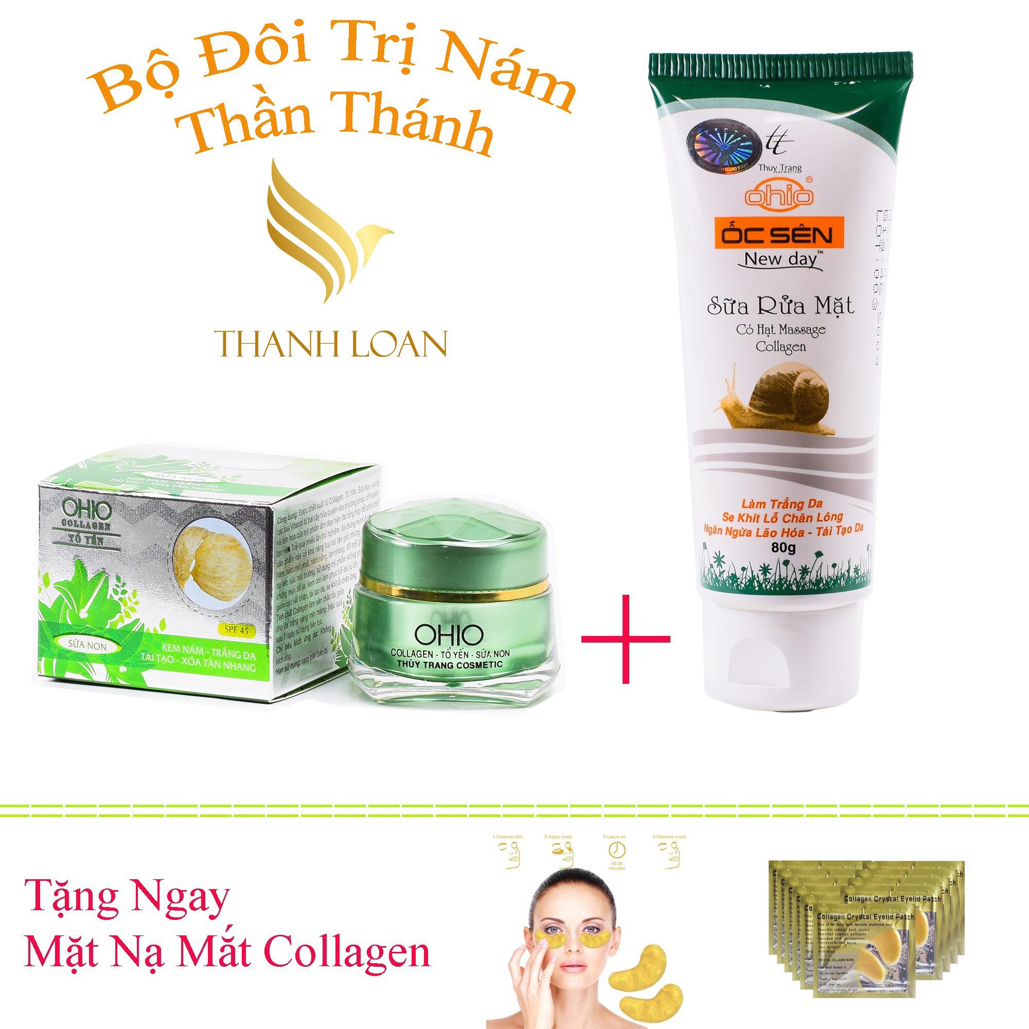 Combo Kem nám- Trắng da- Tái tạo- Xóa tàn nhang- Sữa non- Tổ yến 18(g) + Sữa rửa mặt trắng da - Se khít lỗ chân lông - Ngăn ngừa lão hóa - Tái tạo da Ốc Sên OHIO New Day - Tặng ngay mặt nạ mắt collagen -Thanh Loan