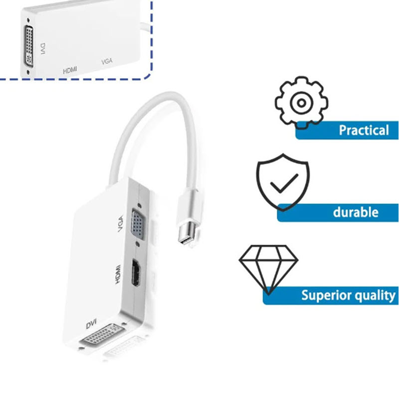 Mini Displayport to HDMI + Vga + Dvi Cable Free 1 Led Light Plugged into USB Port