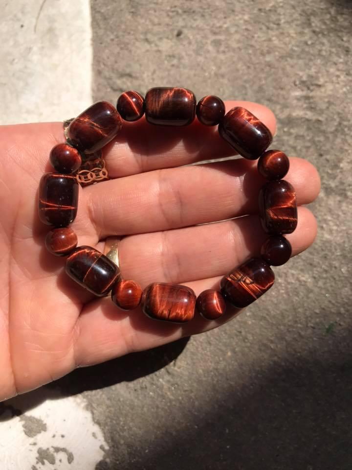 [HCM]VÒNG TAY LU THỐNG MIX HẠT TRÒN  MAY MẮN ĐÁ MẮT HỔ ĐỎ 10LY