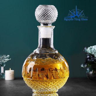 Chai Đựng Rươu Thủy Tinh (950ML) mẫu Bầu Tròn Chấm Bi