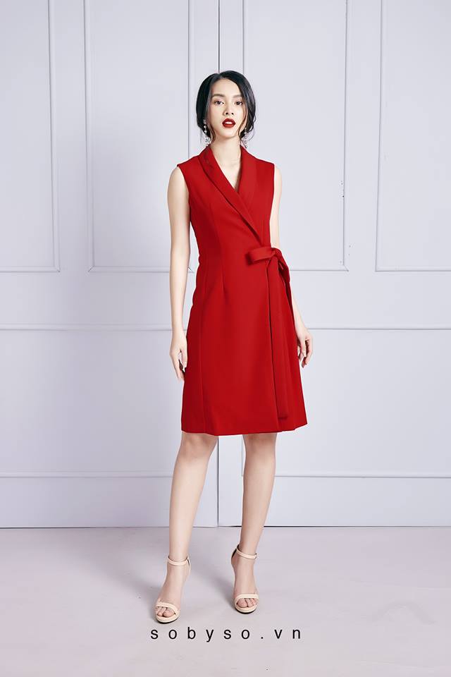 SO BY SO - VELVET Váy buộc dây đỏ