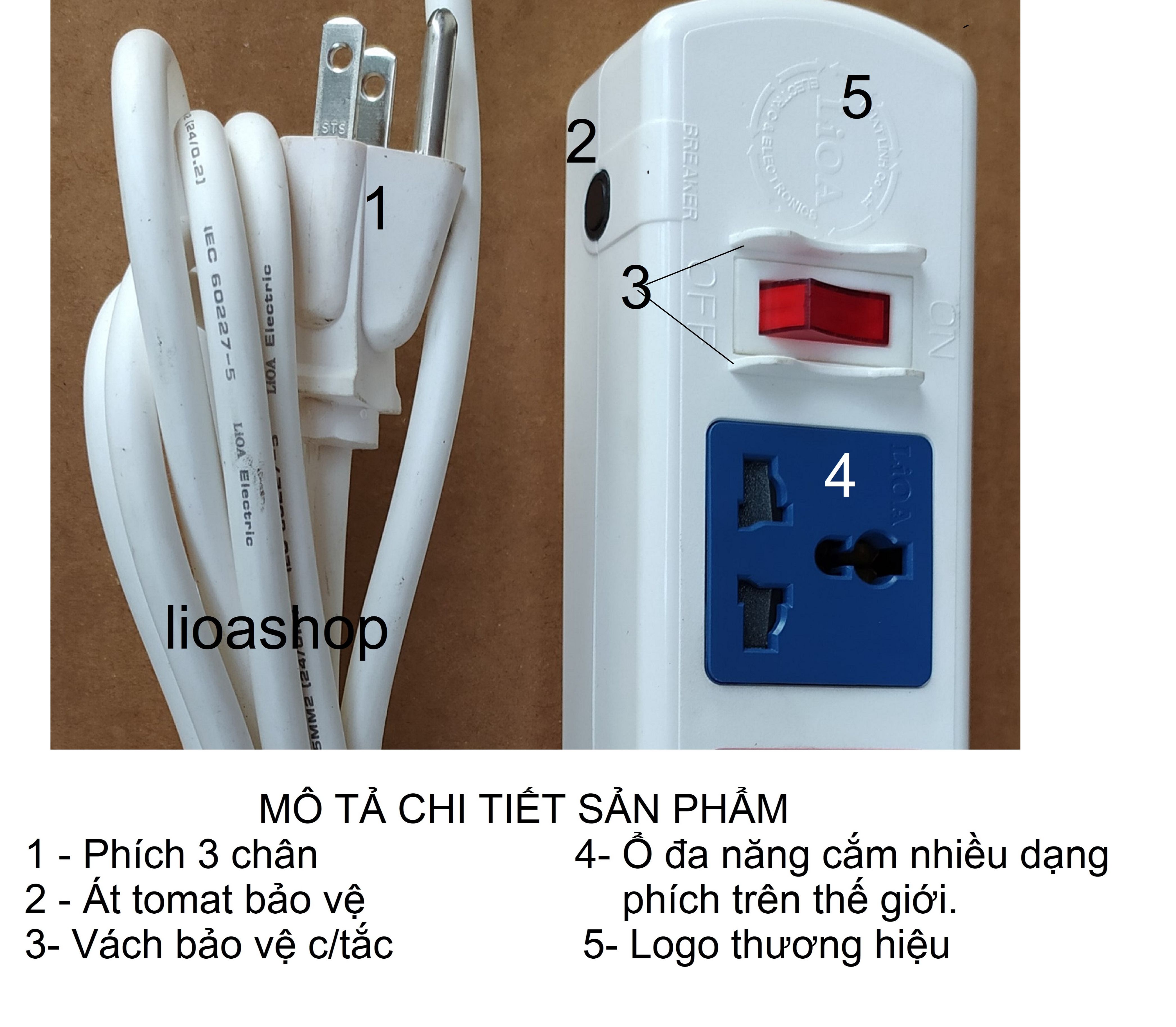 Ổ CẮM ĐIỆN LIOA 4 ĐA NĂNG CÓ DÂY TIẾP ĐẤT.