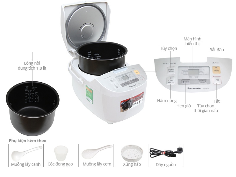 Nồi cơm điện tử Panasonic SR-ZE185WRA - 1.8L