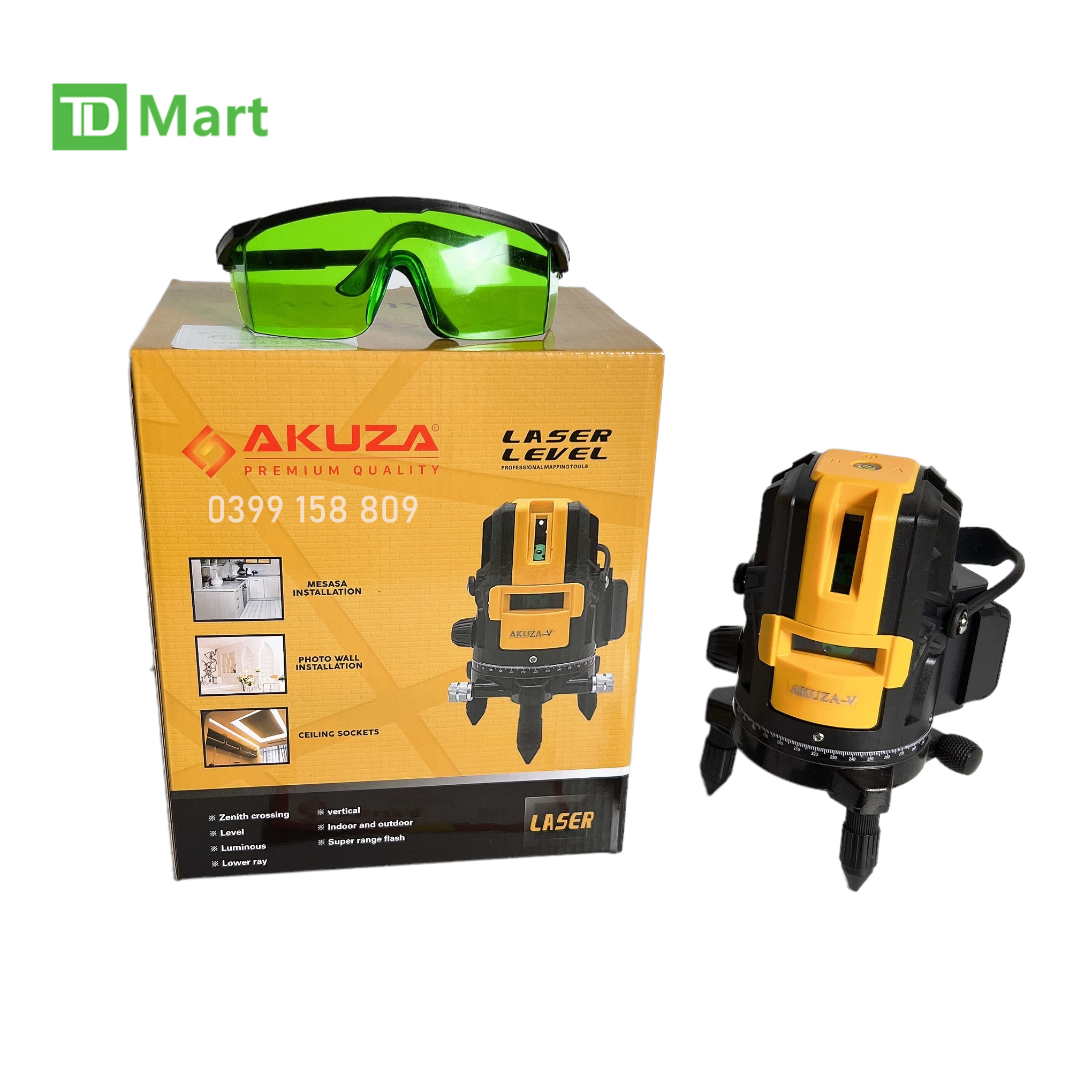 Máy cân bằng laser 5 tia xanh akuza v bóng led
