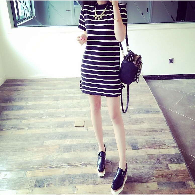 Đầm kẻ sọc chữ A nữ thời trang