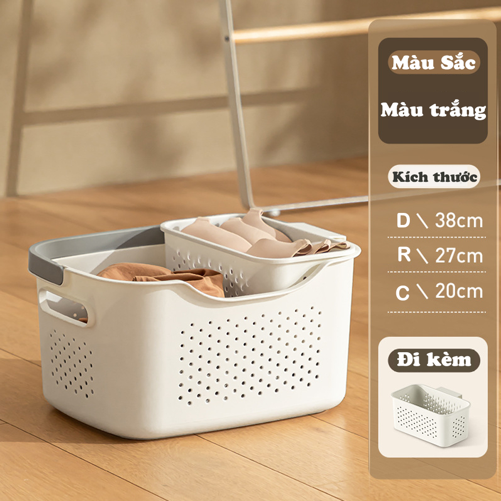 Giỏ đựng đồ giặt, giỏ đựng quần áo nhưa có quai xách chia 2 ngăn đựng đồ bẩn nhựa siêu bền, sọt nhựa đựng đồ