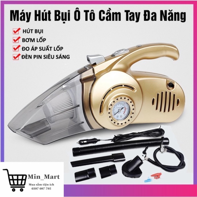 MÁY HÚT BỤI Ô TÔ ĐA NĂNG 4 TRONG 1, KIÊM BƠM XE, ĐO ÁP SUẤT, ĐÈN PIN CHIẾU SÁNG