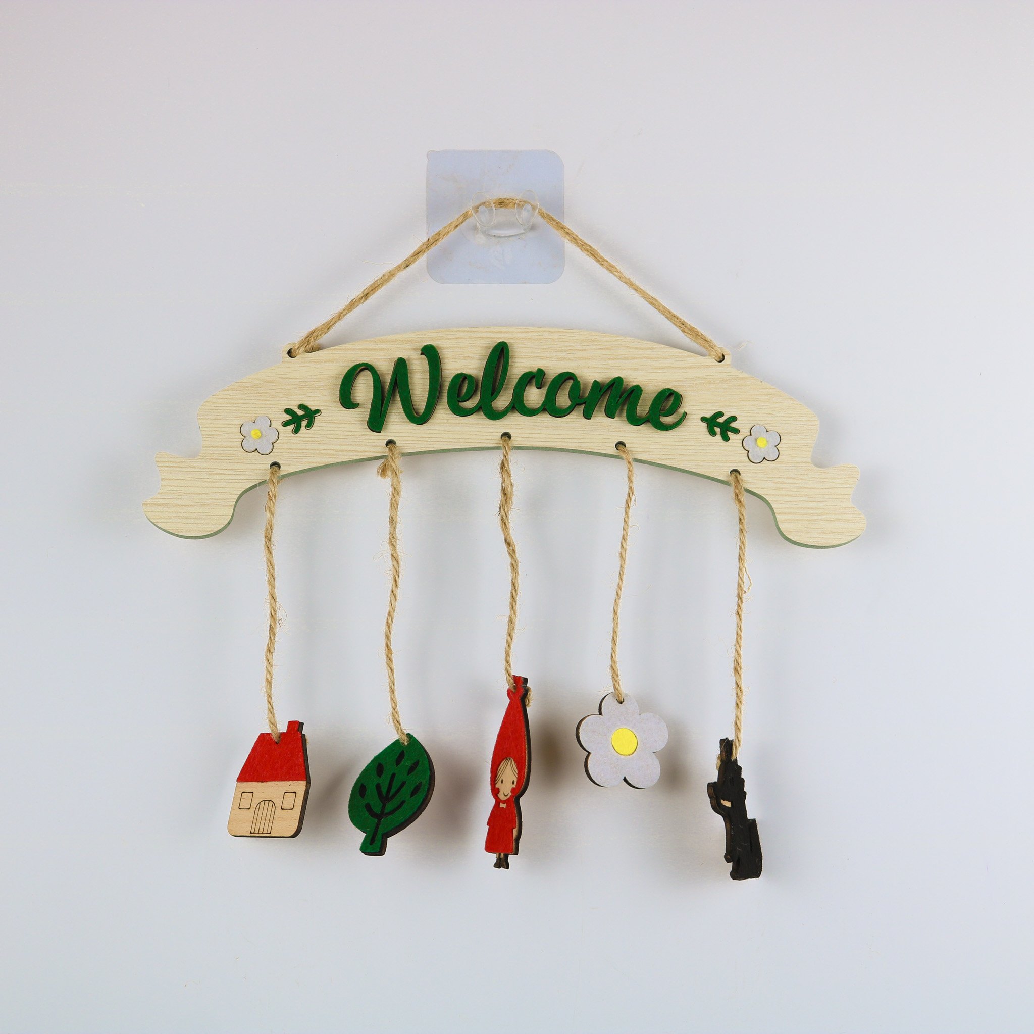 Tranh gỗ, Bảng gỗ decor chữ welcome cô bé quàng khăn đỏ