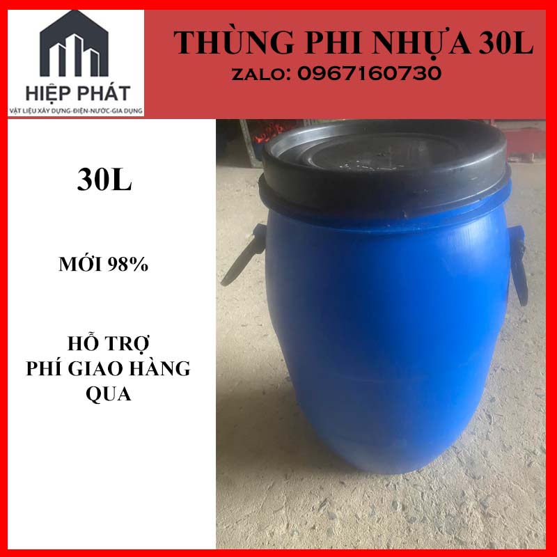 Thùng phi nhựa 30 lít cũ, kích thước 25x52cm