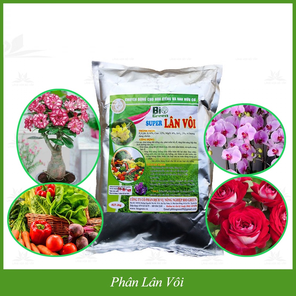 Bio Green Super Lân Vôi 2kg Phân lân vôi chuyên dùng cho hoa kiểng và Rau hữu cơ