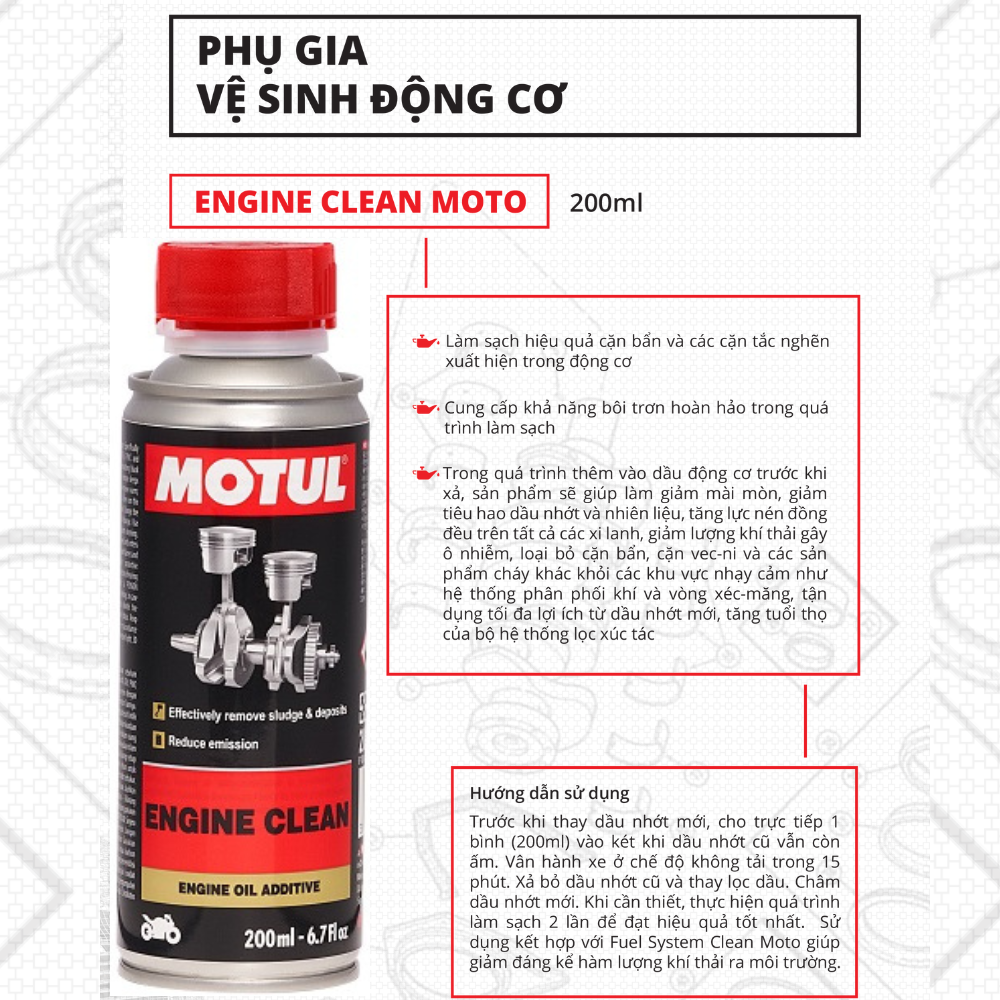 Phụ gia vệ sinh động cơ xe máy - ENGINE CLEAN MOTO 200ml