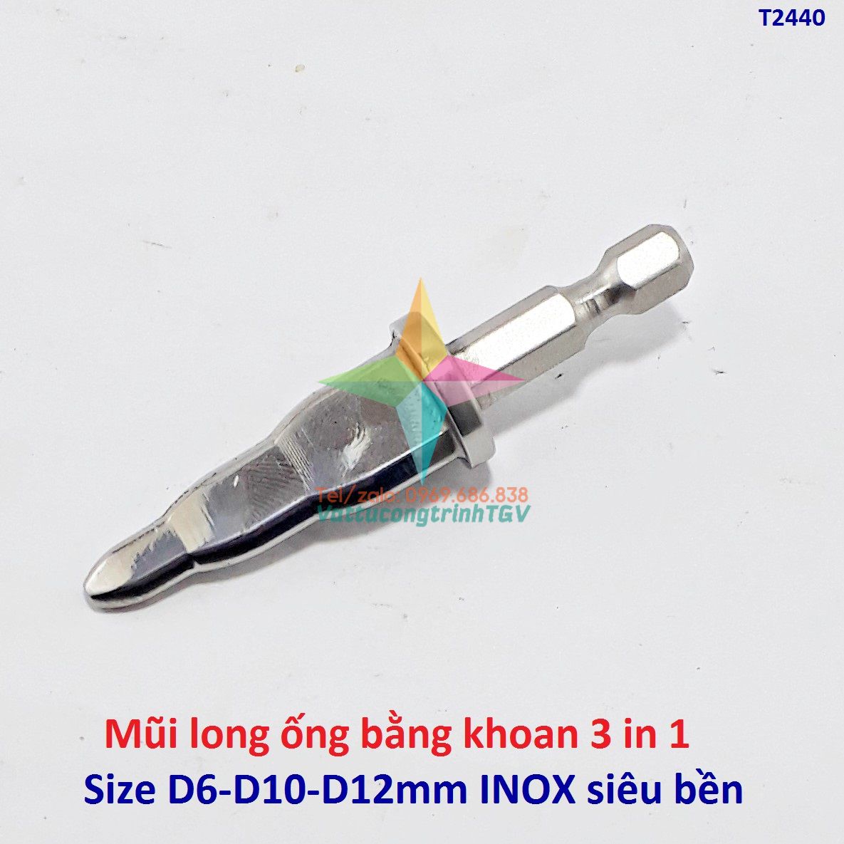 Mũi long ống đồng bằng khoan 3 in 1 size D6-D10-D12mm chất liệu INOX siêu bền