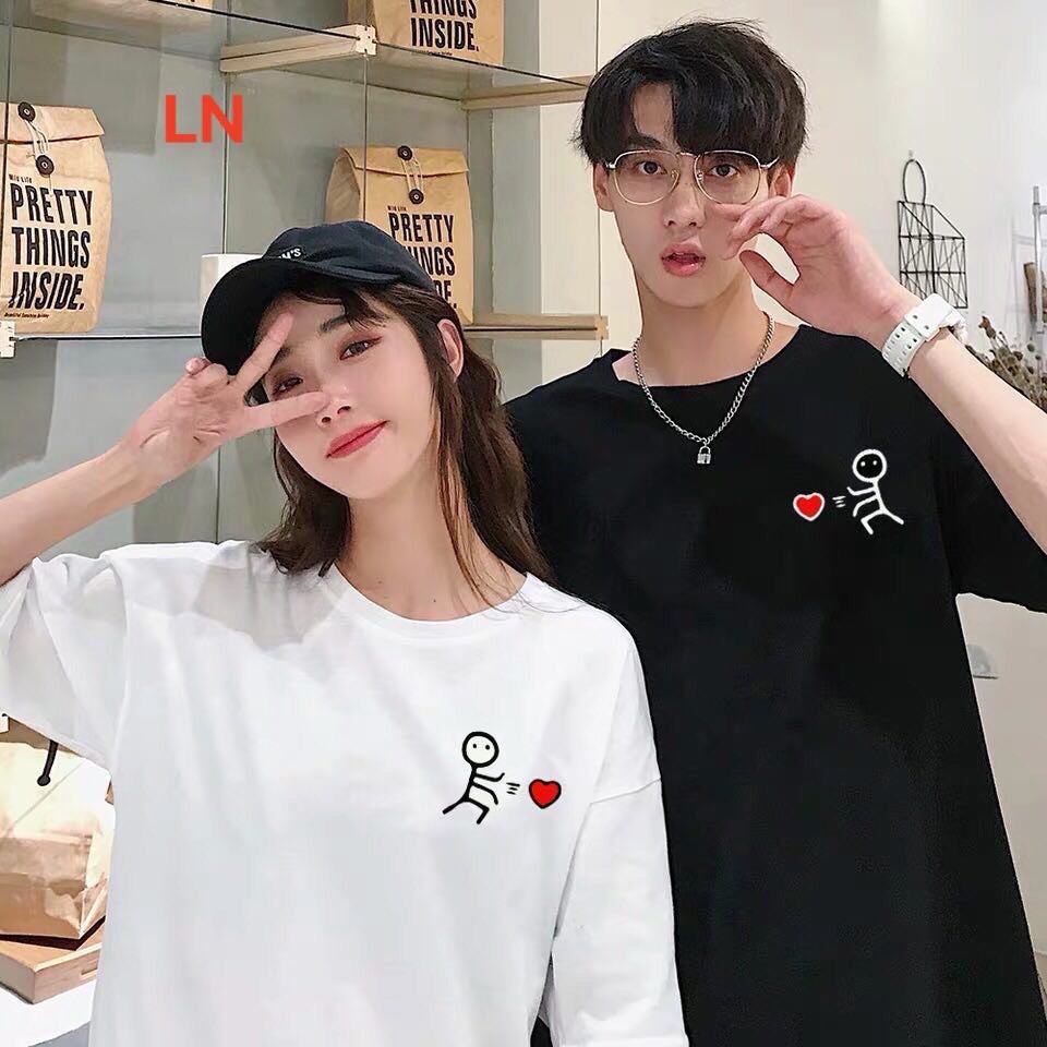 Áo thun đôi( 2 áo) trắng đen đẩy tim