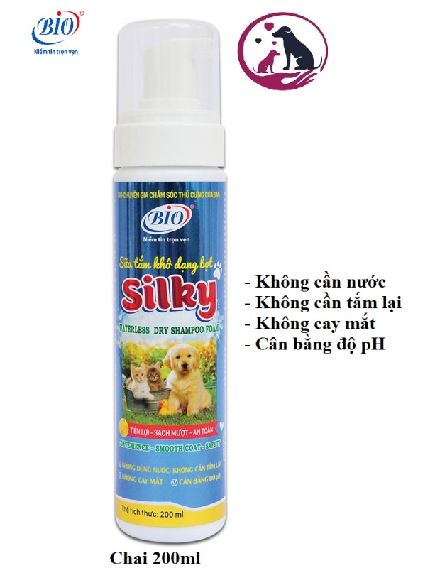 BIO-SILKY 200ML. Xà bông khô dạng bọt cho chó mèo