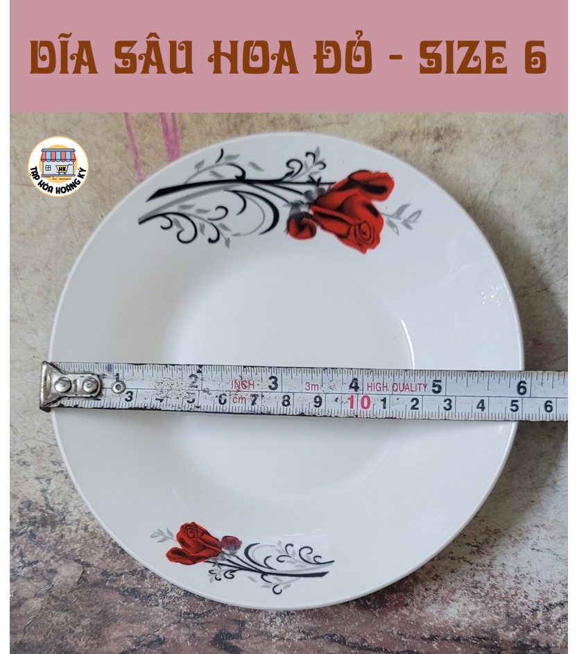 Dĩa tròn sâu gốm sứ họa tiết Hoa đỏ