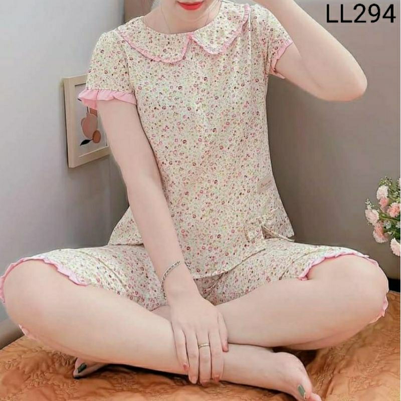 (Bunnysky) Đồ bộ mặc nhà nữ, lửng lụa hoa nhí mềm mát