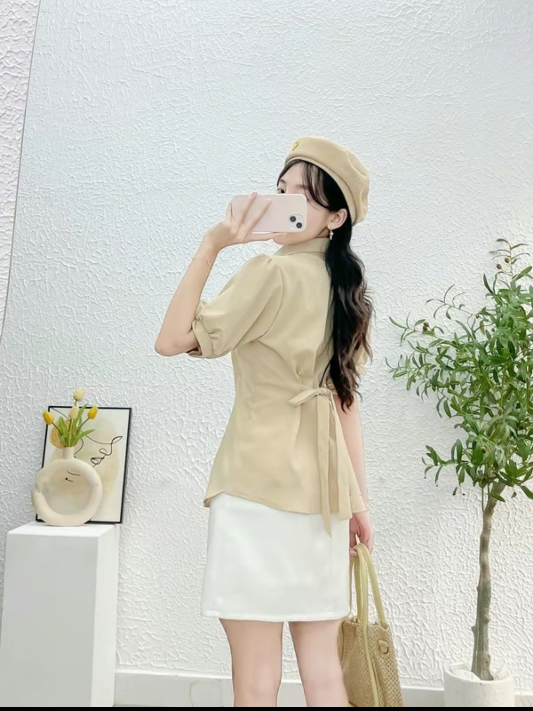 Áo sơ mi NU Tay Phồng Cột Nơ Sau Mẫu mới