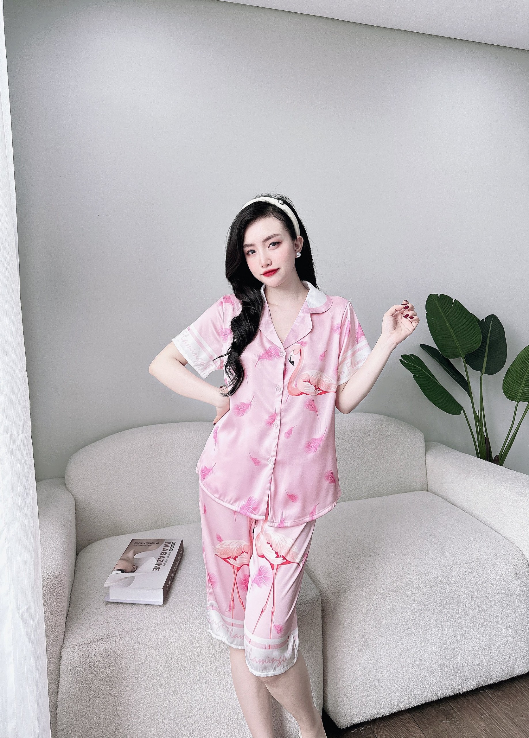 Bộ lửng lụa tay ngắn nhiều họa tiết dễ thương