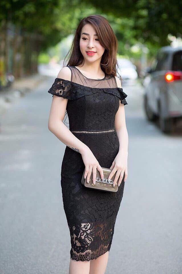 Đầm ôm ren cut out vai đô lưới V-D0KN17