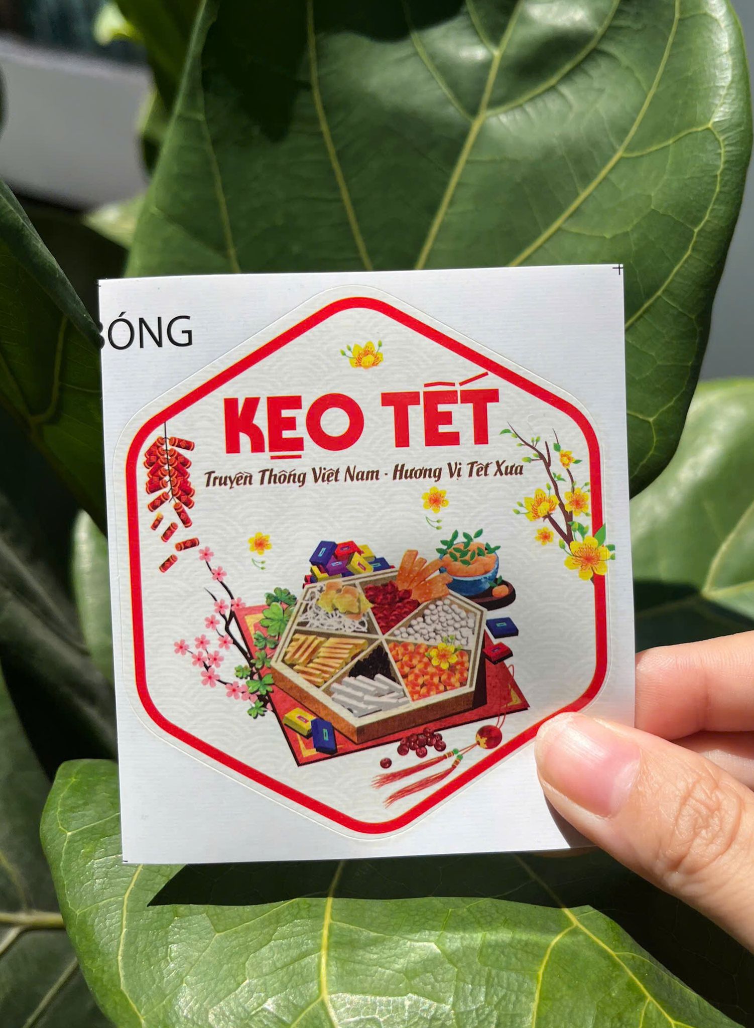 55 tem dán "Kẹo tết" - Lục giác 7x8cm