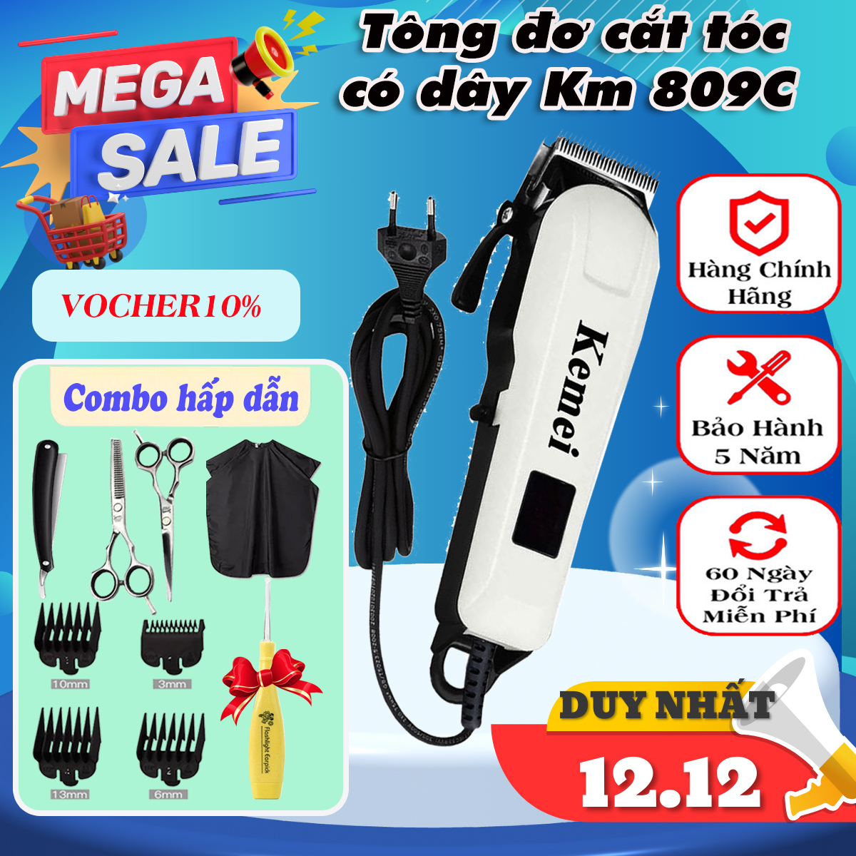 Tông đơ cắt tóc có dây chuyên nghiệp Kemei 809C tăng đơ cắt tóc gia đình cắt tóc trẻ em người lớn máy khỏe siêu bền tông đơ điện tông đơ cắt tóc loại tốt bộ cắt tóc nam tong do cat toc