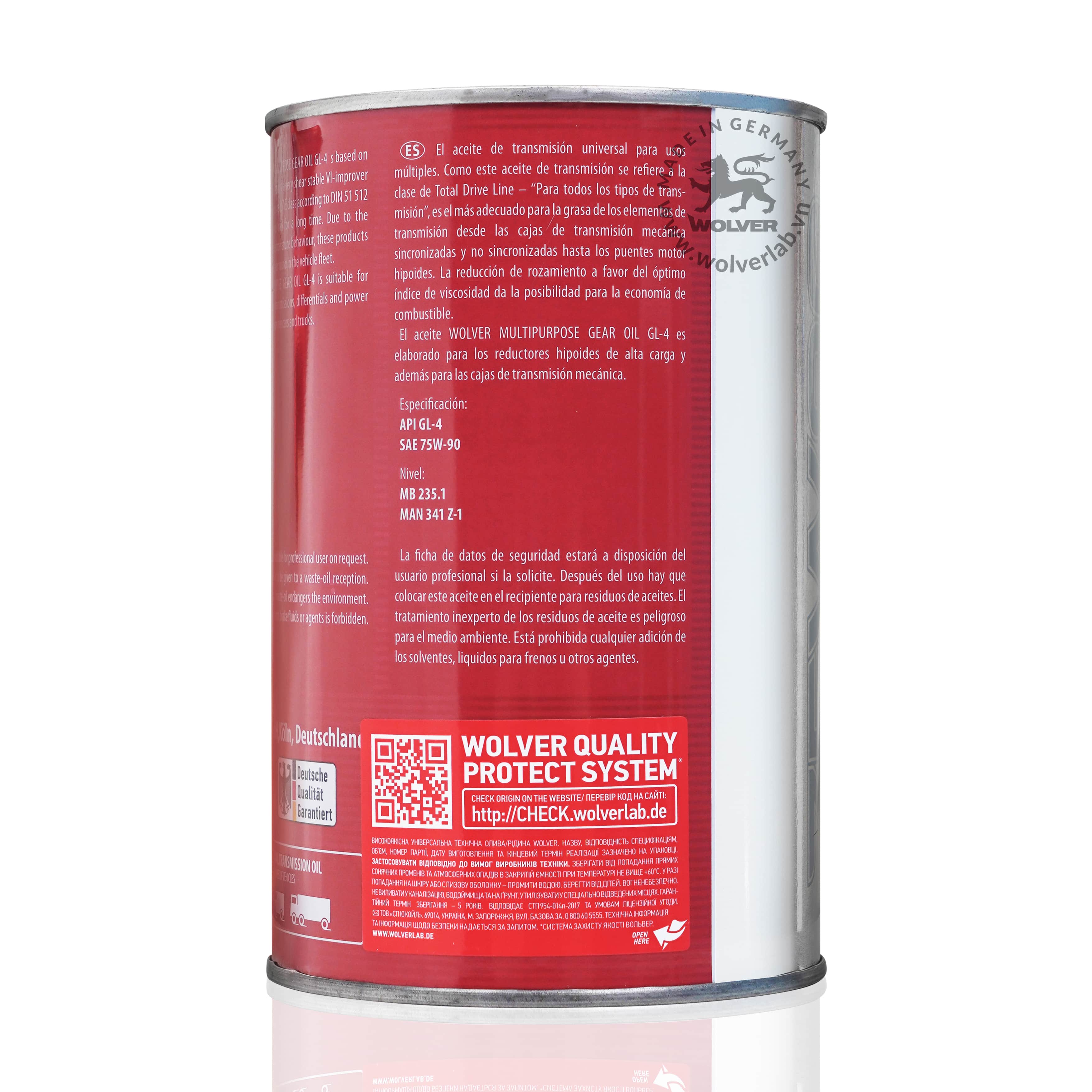 [HCM]Nhớt láp (hộp số) Wolver Gear Oil 75W90 1L GL-4