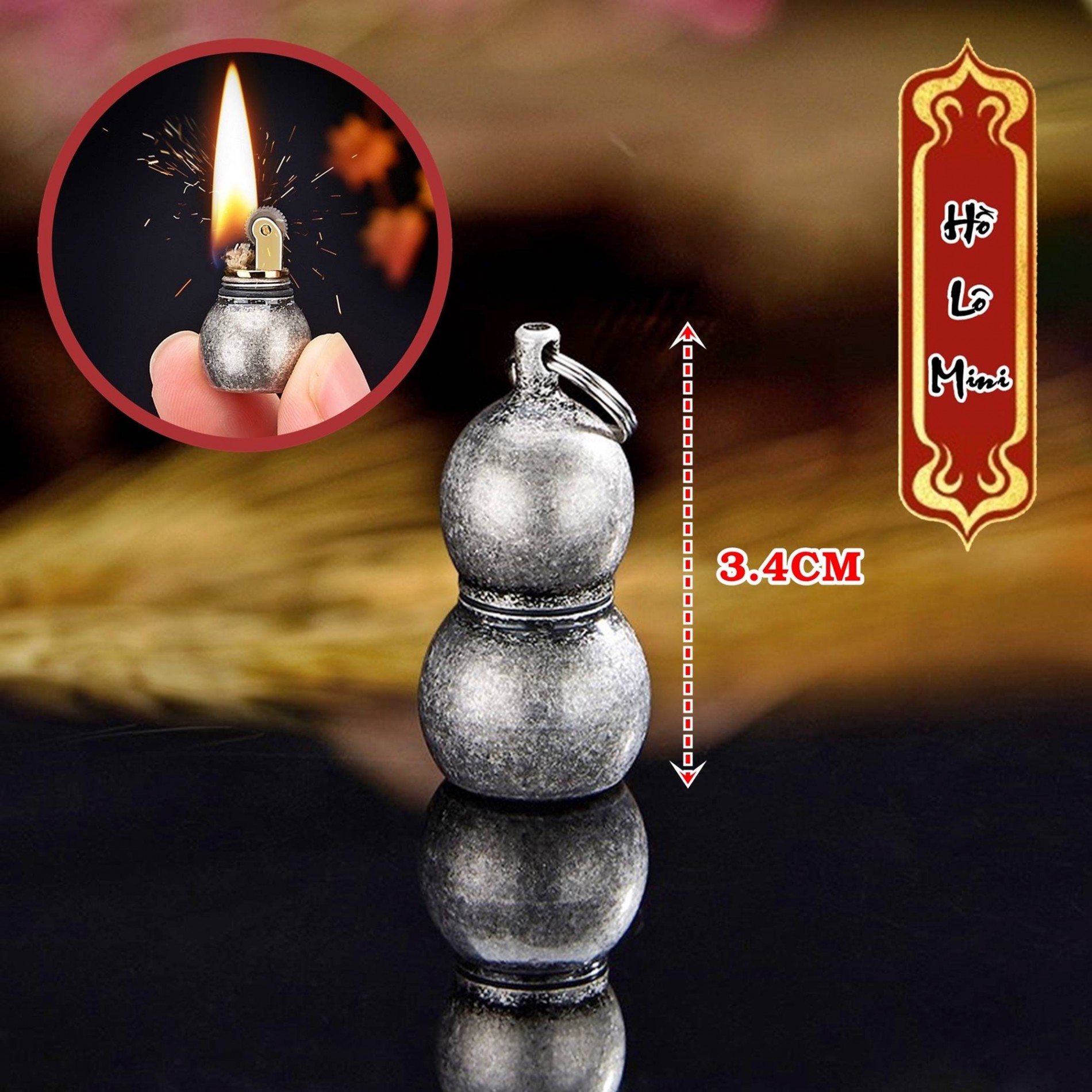 BẬT LỬA XĂNG ĐÁ - MÓC KHÓA HỒ LÔ MINI (KIM LOẠI)