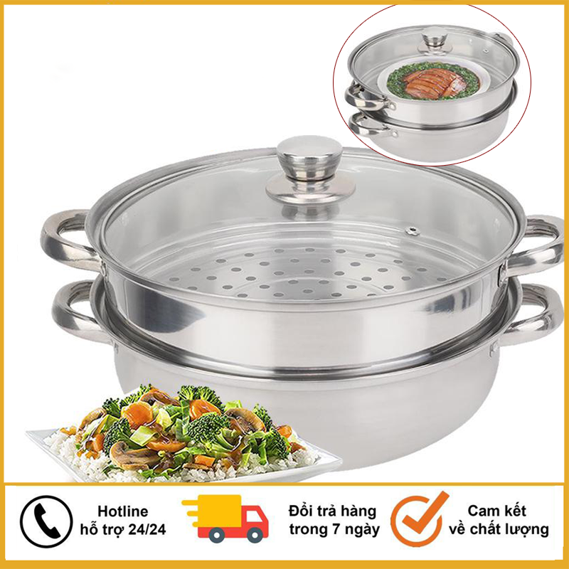 Nồi hấp 3 tầng đường kính 28cm dùng trên mọi loại bếp, Nồi Hấp kiêm nồi luộc gà Inox 3 Tầng - sz 28cm