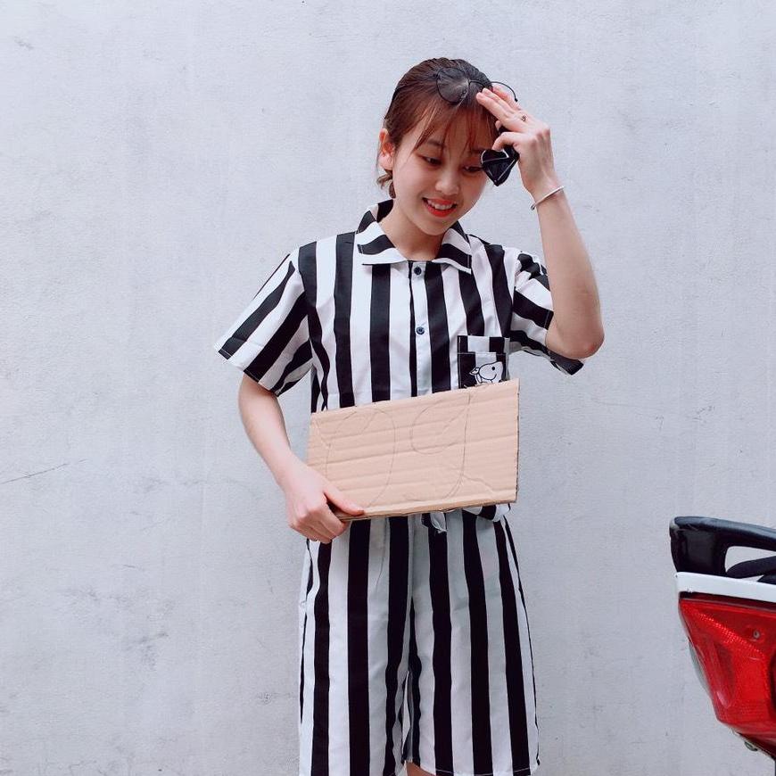 [ CHƠI LÀ CHẤT LÀ NGẦU ] Bộ Tù Trưởng Kẻ Sọc Quần Áo Phạm Nhân Pizama Siêu Hot Của Năm 2021 Y6