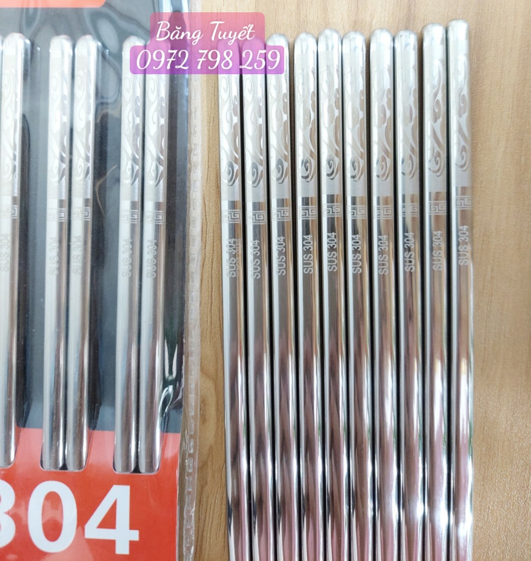 Sét 5 Đôi Đũa Inox SUS 304 Cán Vuông Hàn Quốc