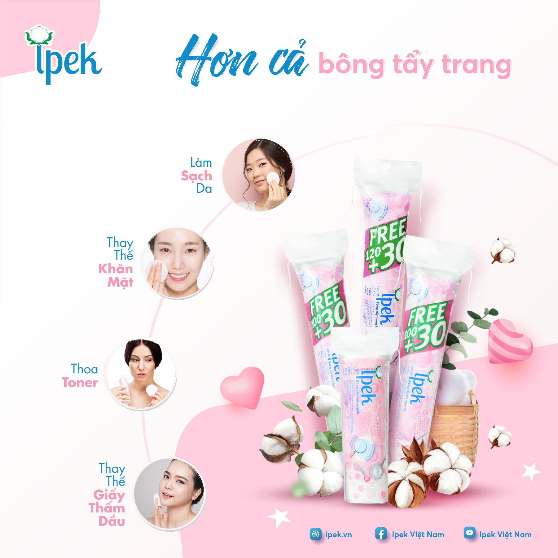 Combo 5 Bông tẩy trang IPEK 150 miếng