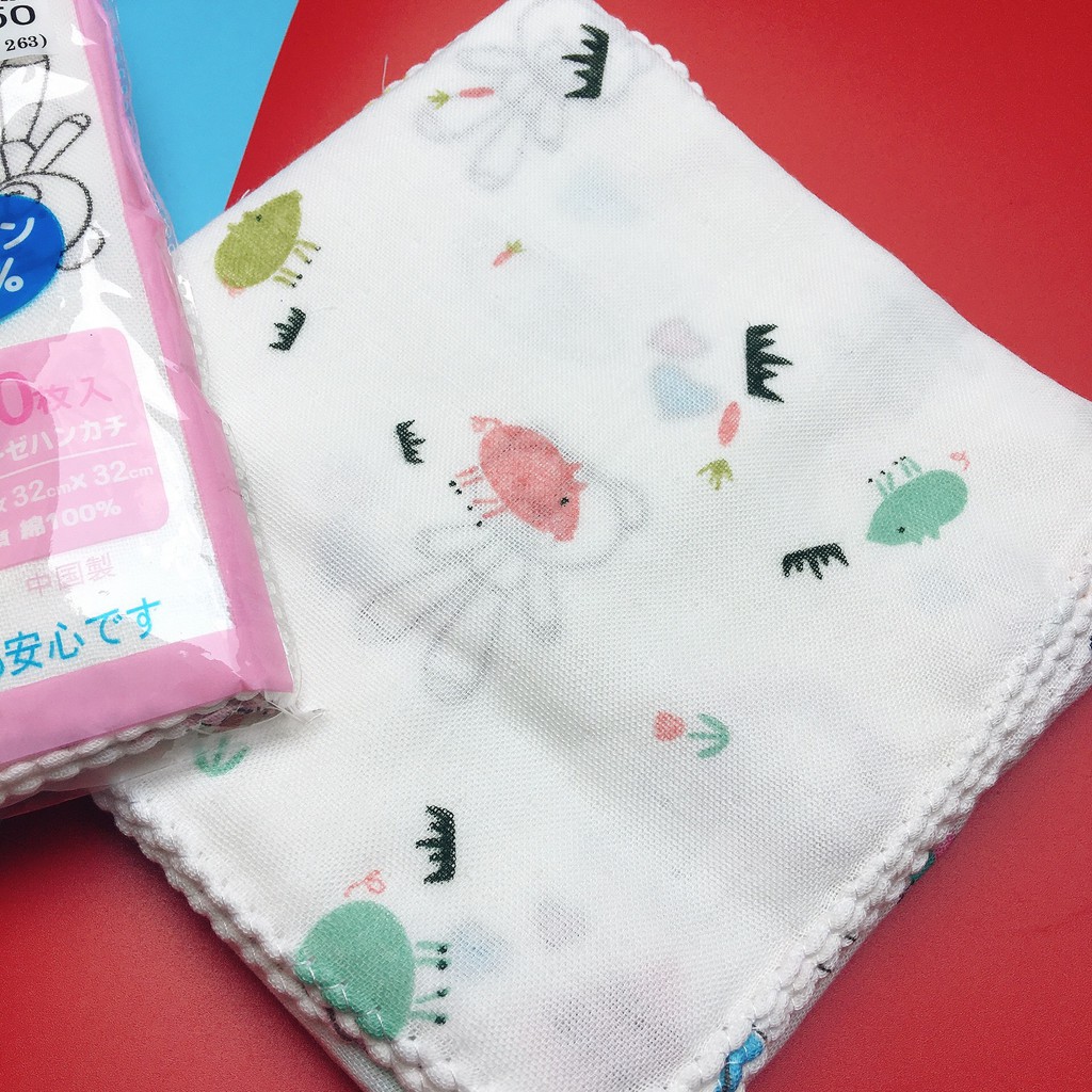Gói 10 Khăn sữa Nhật in hình cho bé