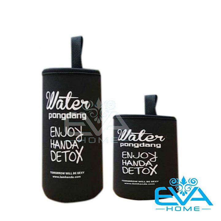 Túi giữ nhiệt vải neoprene in chữ detox cho bình đựng nước 600 ml - 1000 ml
