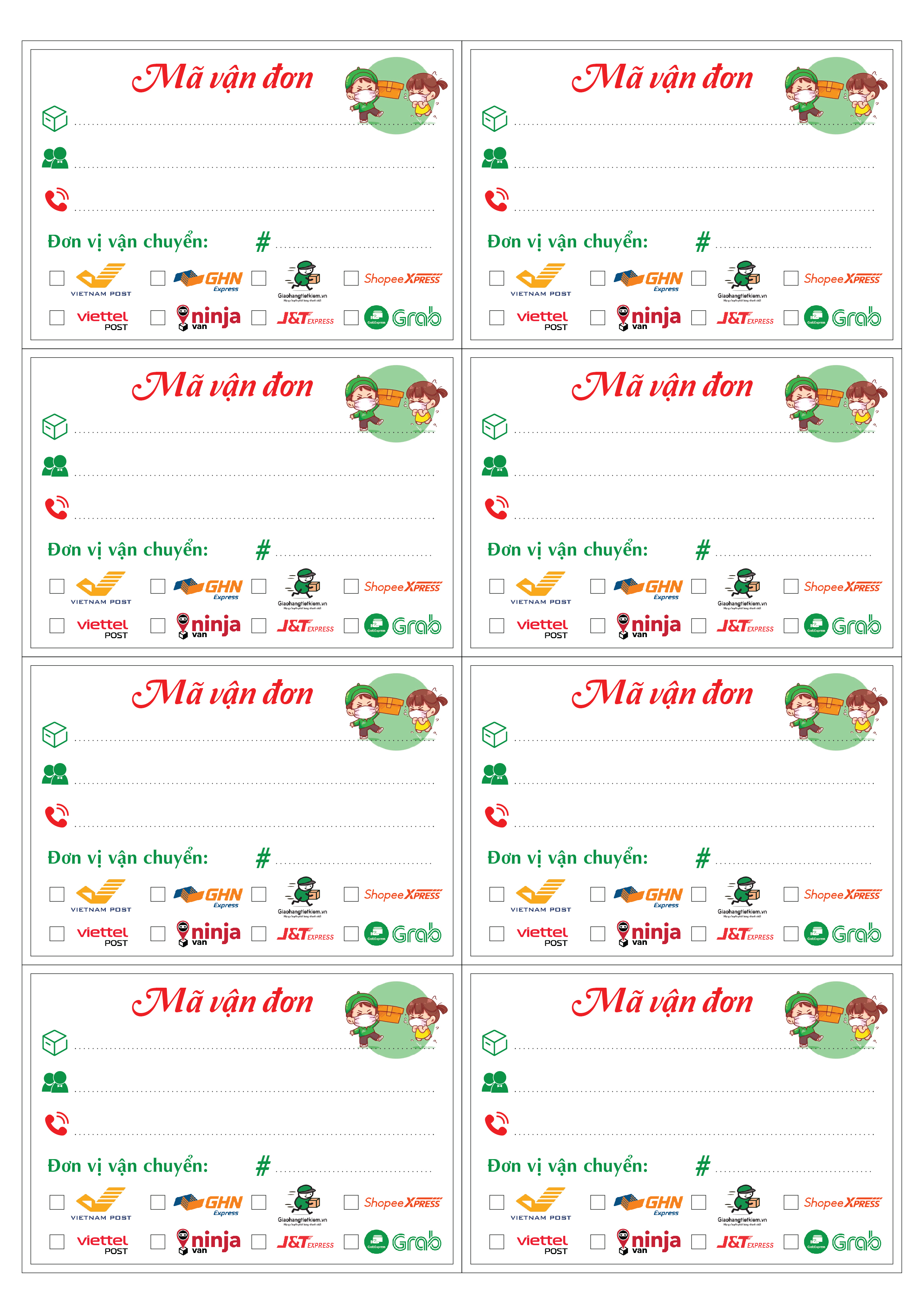 Phiếu ghi mã vận đơn ( Set 50 tờ)