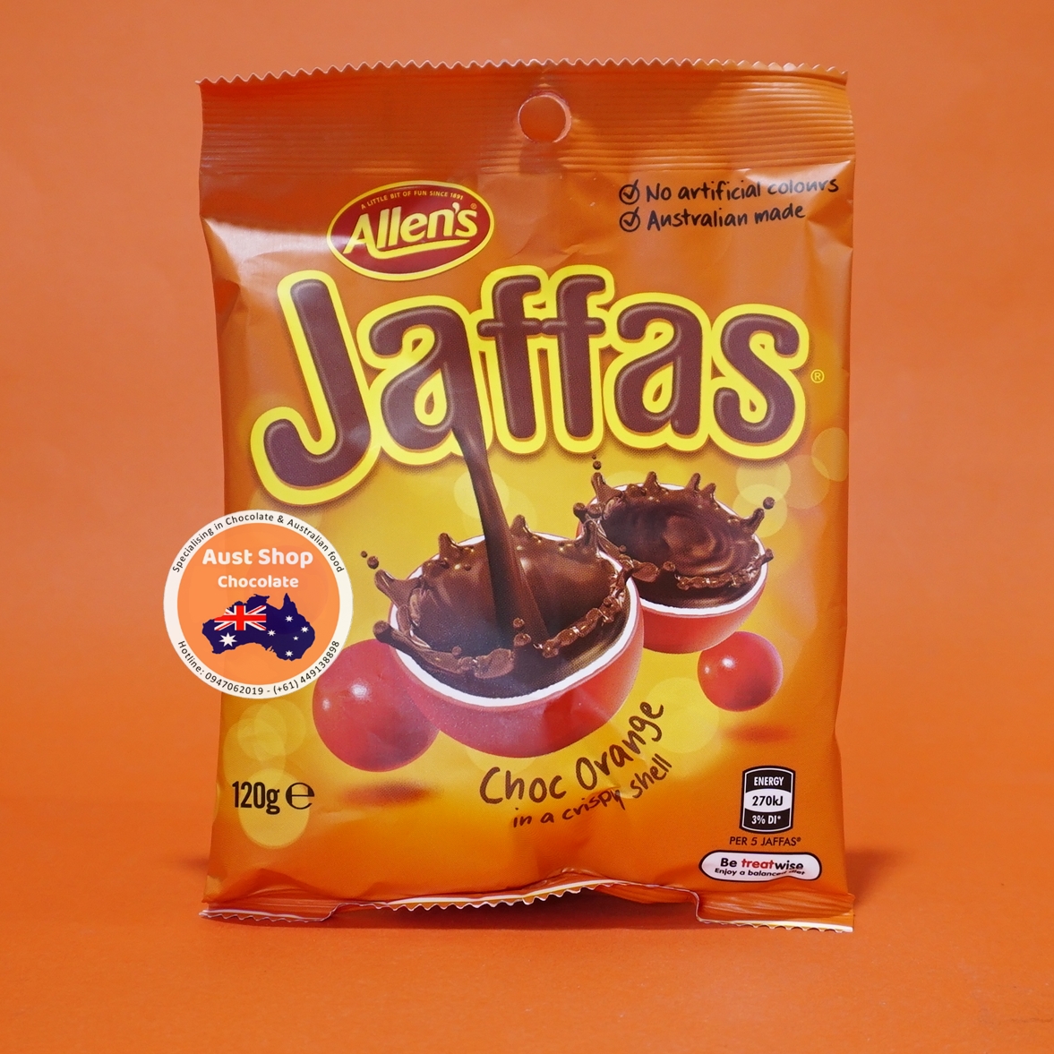 Kẹo cứng vị cam bọc socola Allens Jaffas 120g - Australian stock - Aust Shop Chocolate