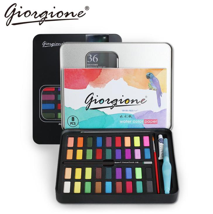 Mua Bộ 36 màu nước Giorgione cao cấp (tặng kèm cọ nước, cọ tỉa, bút chì, giấy vẽ màu nước và túi nhung) 5.0