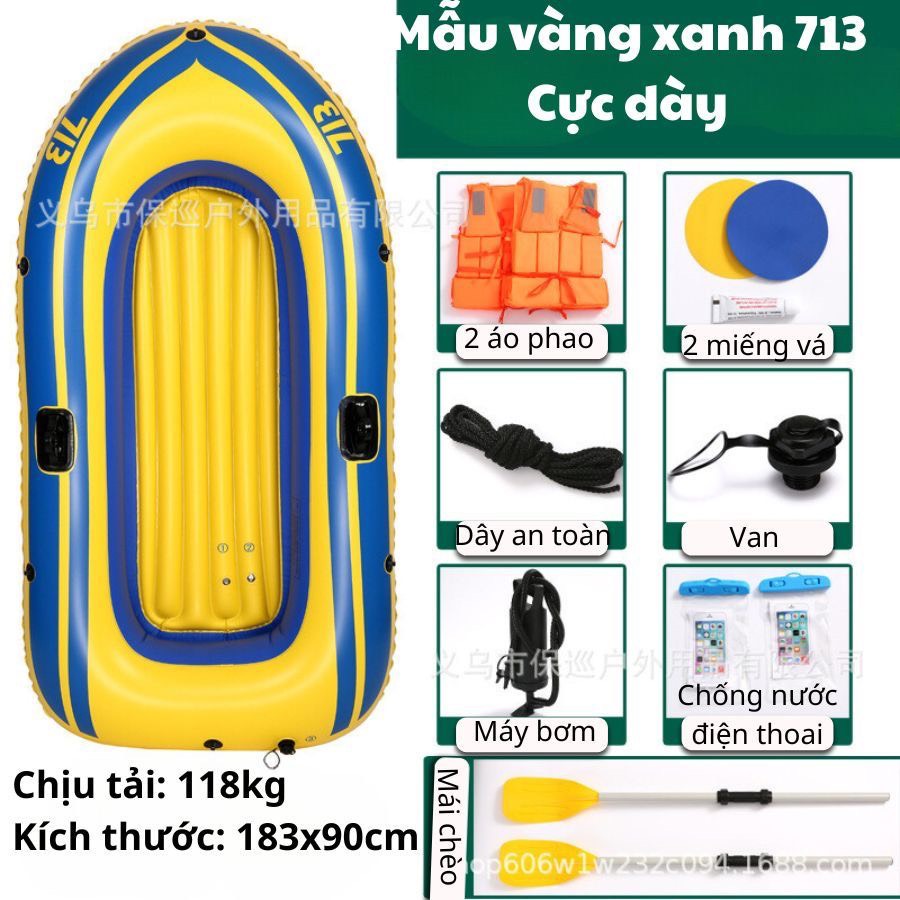 Thuyền Bơm Hơi Cao Cấp Dã Ngoại- Xuồng Hơi Du Lịch Cho 2 Người tải trọng 150kg, thuyền hơi cứu hộ, xuồng bơm hơi câu cá