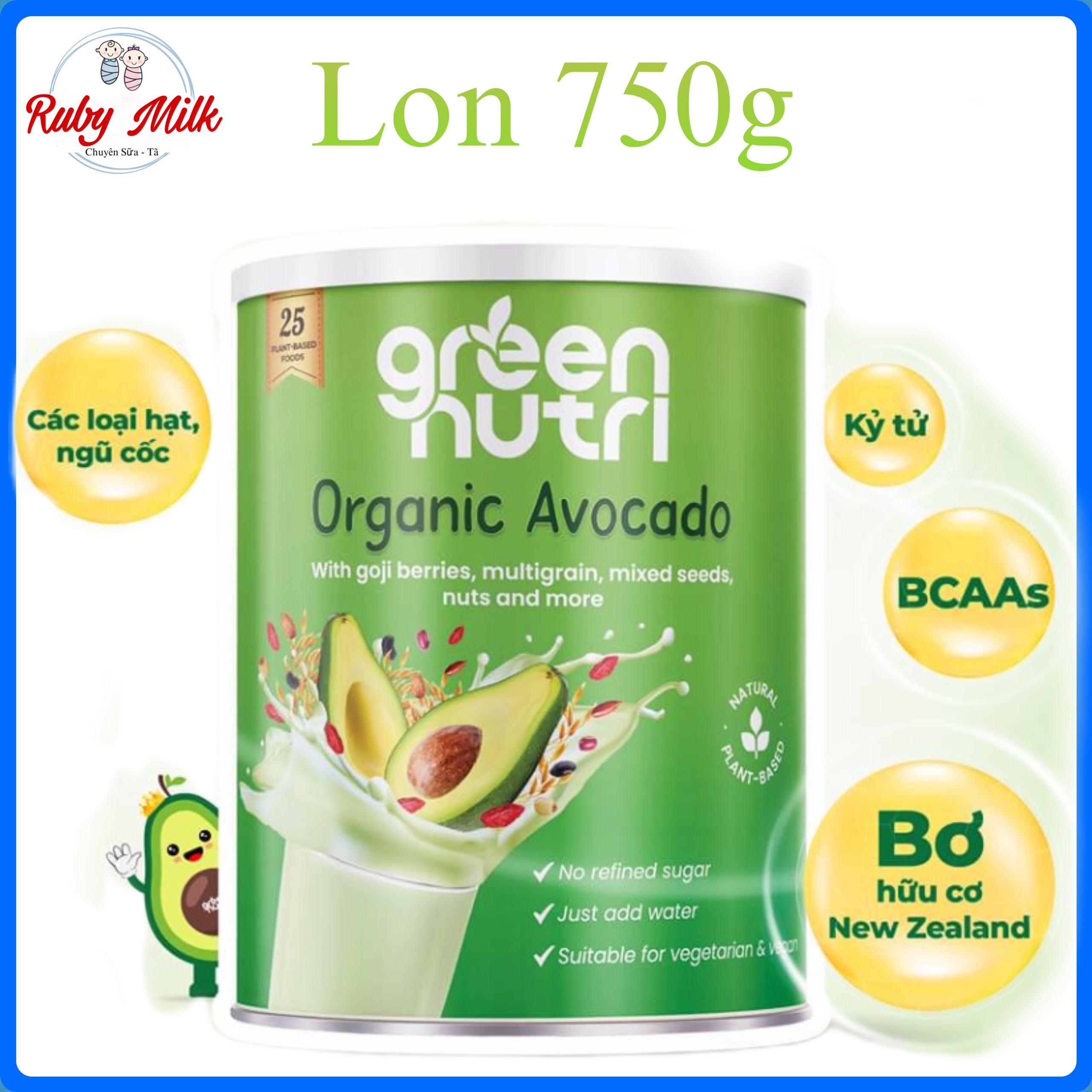 Sữa hạt 25 green nutri organic avocado lon 750g